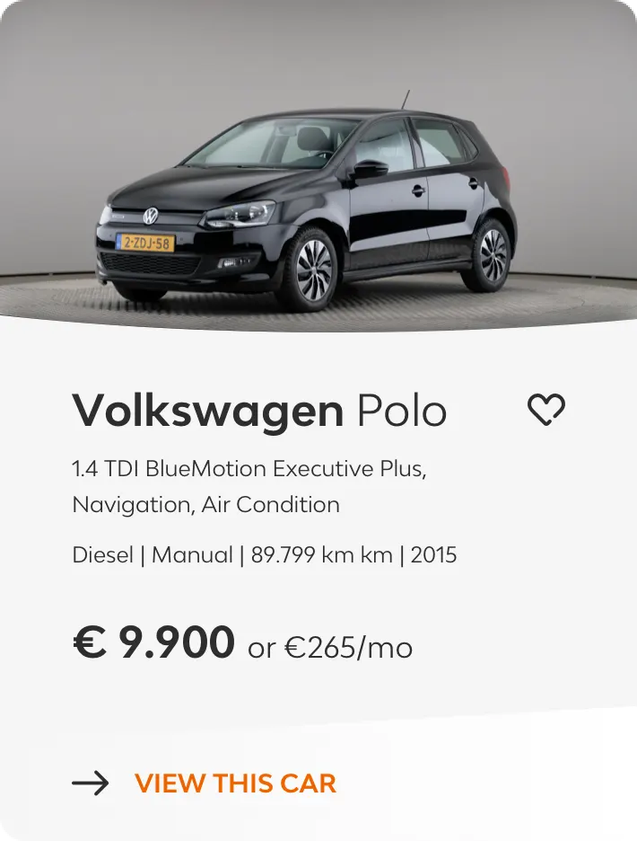 mobile card of a volkswagen polo with some background information on the car
